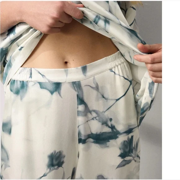 LUNYA x GRACE DINES NWOT Washable Silk Tee Pant Set in Whispered Bloom Size XL